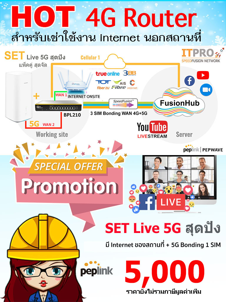 Set Live Confence 5G สุดปัง Livestream ที่ต้องการความสเถียรสูงสุด  รวมแบนด์วิธอินเตอร์เน็ตสูงสุด  5G 3 SIM สำหรับรองรับ 5-20  ผู้ใช้งานพร้อมกัน